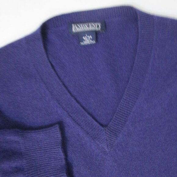 Mens Purple CASHMERE Classic V Neck Pullover Sweater - Picture 2 of 8